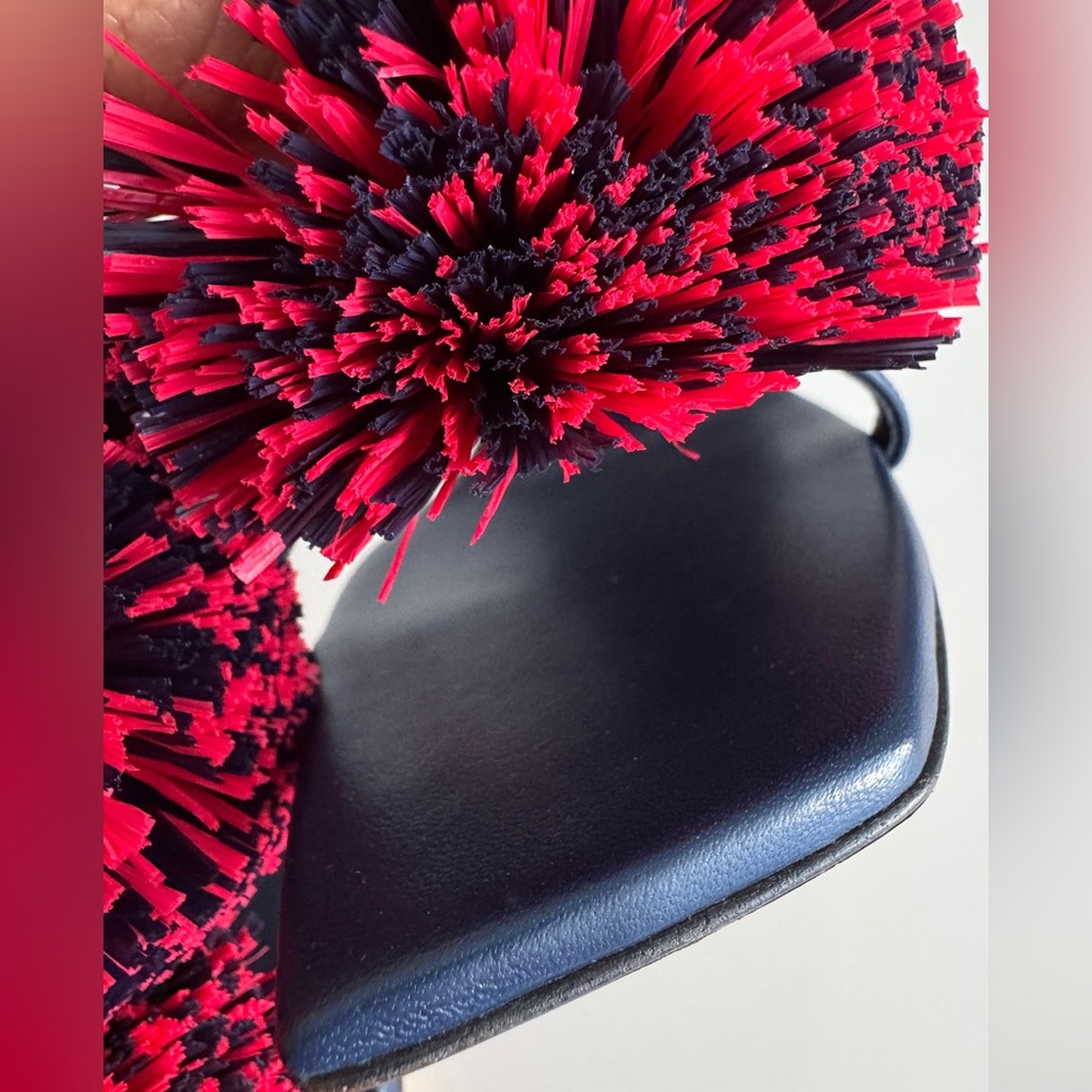 Bottega Veneta *NEW* Leather Navy Blue & Red Pom Pom Shoes- Size 6 - Picture 10 of 12